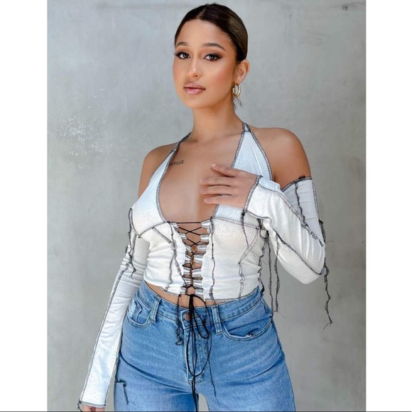 Fashion Nova Tops - White Stitch Top.